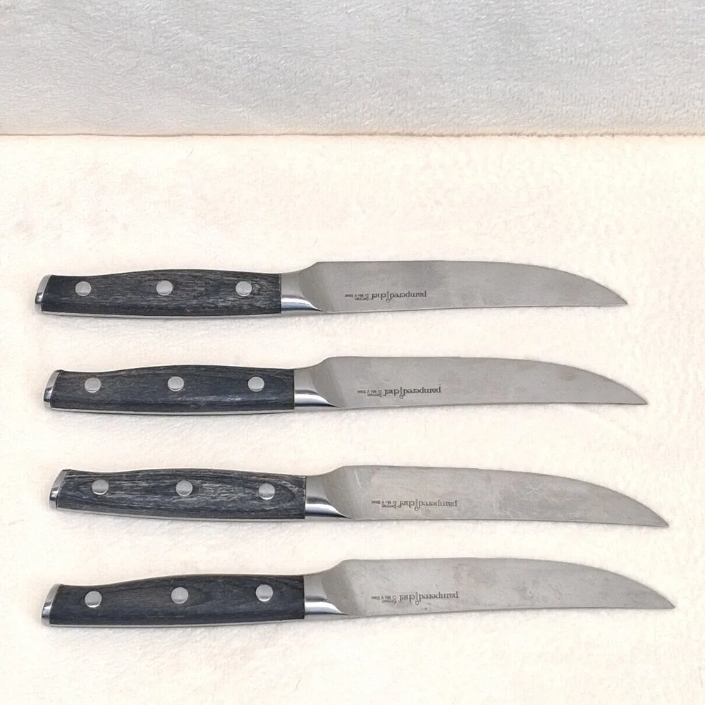 Pampered Chef (4) Steak Knives Dark Gray Handle German Steel